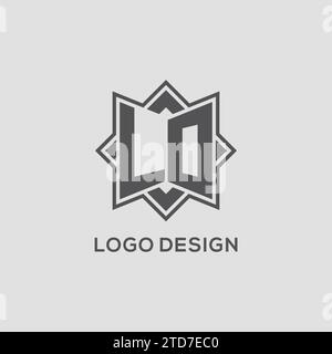 LO simple outline concept logo and circle of initial design black and ...