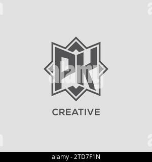 PK simple outline concept logo and circle of initial design black and ...