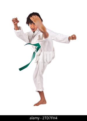 african american boy in karate suit training, uniform karate gi ...