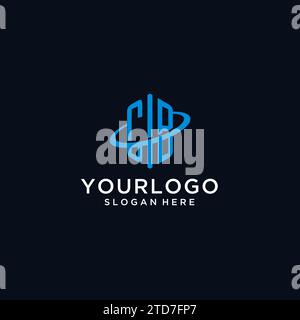 CB initial monogram logo with hexagonal shape and swoosh design ideas Stock Vector