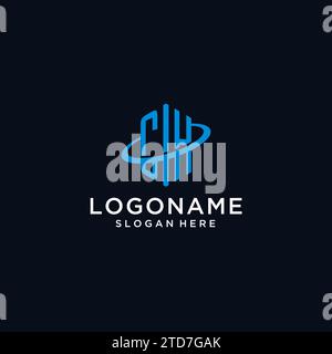CH initial monogram logo with hexagonal shape and swoosh design ideas Stock Vector