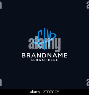 CV initial monogram logo with hexagonal shape and swoosh design ideas Stock Vector