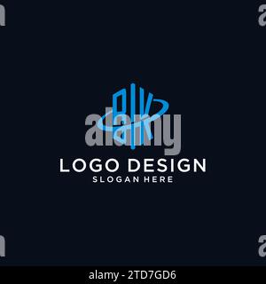 BK initial monogram logo with hexagonal shape and swoosh design ideas Stock Vector