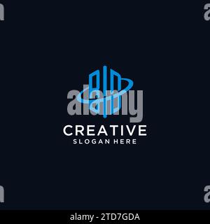 BD initial monogram logo with hexagonal shape and swoosh design ideas Stock Vector