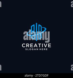 BQ initial monogram logo with hexagonal shape and swoosh design ideas Stock Vector