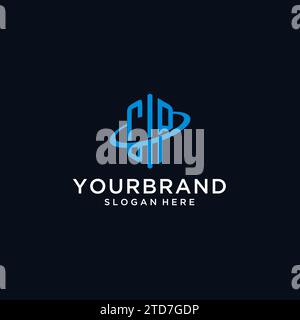 CP initial monogram logo with hexagonal shape and swoosh design ideas Stock Vector