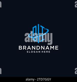 DI initial monogram logo with hexagonal shape and swoosh design ideas Stock Vector