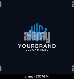 HC initial monogram logo with hexagonal shape and swoosh design ideas Stock Vector