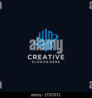 HQ initial monogram logo with hexagonal shape and swoosh design ideas Stock Vector