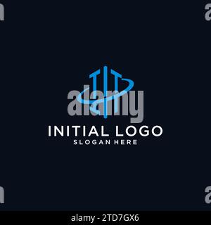 IT initial monogram logo with hexagonal shape and swoosh design ideas Stock Vector