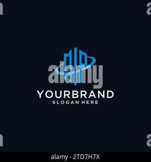 MP initial monogram logo with hexagonal shape and swoosh design ideas Stock Vector