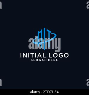 MT initial monogram logo with hexagonal shape and swoosh design ideas Stock Vector