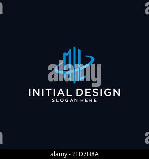 ML initial monogram logo with hexagonal shape and swoosh design ideas Stock Vector