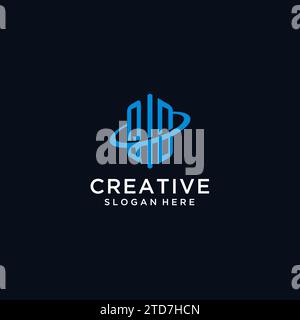 QD initial monogram logo with hexagonal shape and swoosh design ideas Stock Vector
