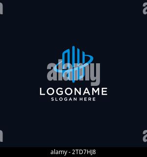 NU initial monogram logo with hexagonal shape and swoosh design ideas Stock Vector