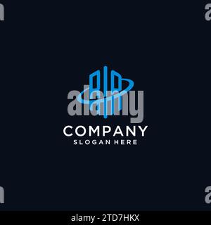 RA initial monogram logo with hexagonal shape and swoosh design ideas Stock Vector