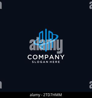 QA initial monogram logo with hexagonal shape and swoosh design ideas Stock Vector