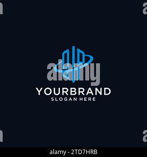 QP initial monogram logo with hexagonal shape and swoosh design ideas Stock Vector