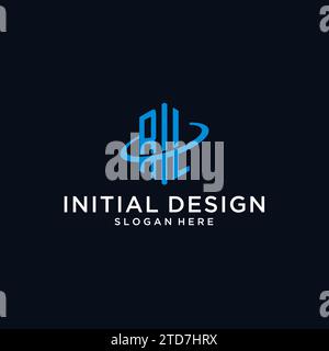 RL initial monogram logo with hexagonal shape and swoosh design ideas Stock Vector