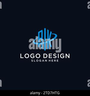 RK initial monogram logo with hexagonal shape and swoosh design ideas Stock Vector