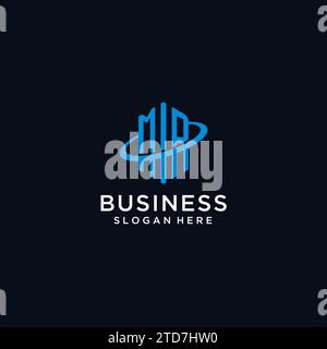 MR initial monogram logo with hexagonal shape and swoosh design ideas Stock Vector