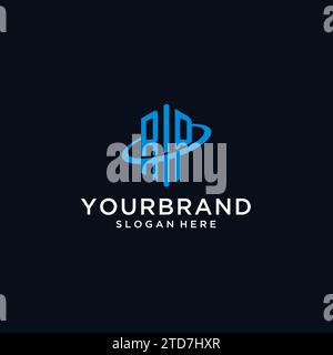 RP initial monogram logo with hexagonal shape and swoosh design ideas Stock Vector