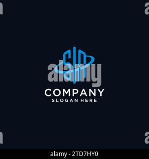 SN initial monogram logo with hexagonal shape and swoosh design ideas Stock Vector