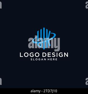 UK initial monogram logo with hexagonal shape and swoosh design ideas Stock Vector