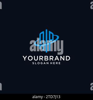 NP initial monogram logo with hexagonal shape and swoosh design ideas Stock Vector