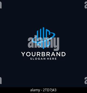 WC initial monogram logo with hexagonal shape and swoosh design ideas Stock Vector