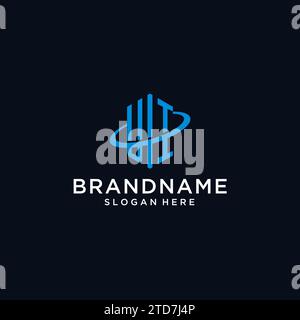 UI initial monogram logo with hexagonal shape and swoosh design ideas Stock Vector
