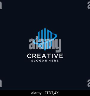 WD initial monogram logo with hexagonal shape and swoosh design ideas Stock Vector