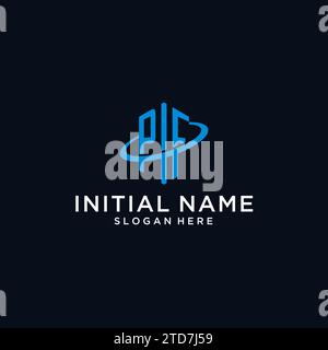 PF initial monogram logo with hexagonal shape and swoosh design ideas Stock Vector