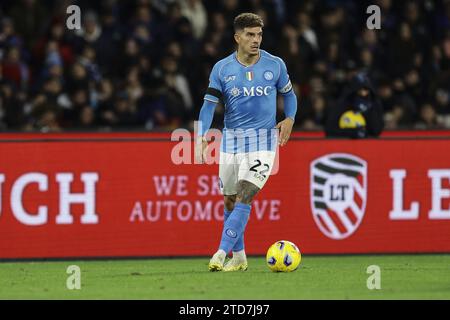 SSC Napoli's Italian defender Giovanni Di Lorenzo controls the ball during the Serie A football match between SSC Napoli and Cagliari at the Diego Armando Maradona Stadium in Naples, southern Italy, on December 16, 2023. Stock Photo
