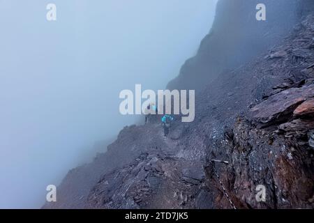 Mount Jade Climbers descending Mt. Yushan (Mount Jade), 3952m, Yushan National ...