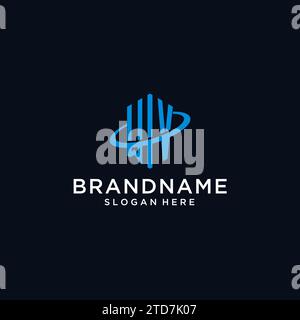 WV initial monogram logo with hexagonal shape and swoosh design ideas Stock Vector