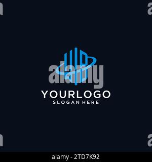 WB initial monogram logo with hexagonal shape and swoosh design ideas Stock Vector
