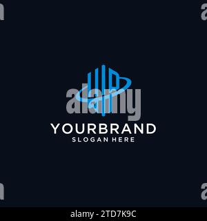 WP initial monogram logo with hexagonal shape and swoosh design ideas Stock Vector