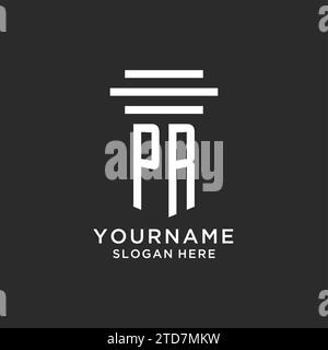 PR initials with simple pillar logo design, creative legal firm logo vector graphic Stock Vector