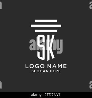 SK initials with simple pillar logo design, creative legal firm logo vector graphic Stock Vector