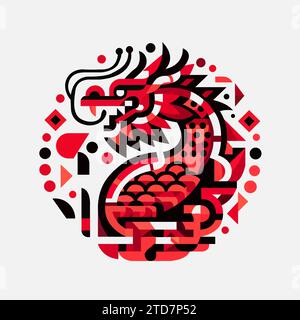 chinese dragon geometry red for new year design illustration Stock Photo