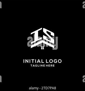 Initials WE logo with abstract home roof hexagon shape, simple and ...