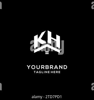 Initials KH logo with abstract home roof hexagon shape, simple and ...