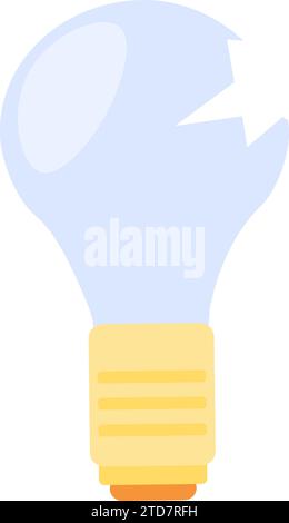Reusable cracked light bulb with socket, glass home object. Household item out of use for disposal. Recycling of industrial products. Simple flat vect Stock Vector