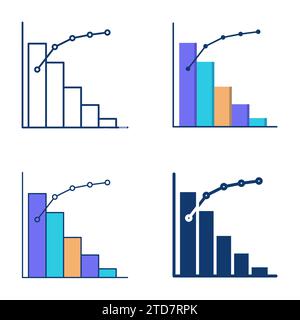 Pareto chart and principle icon set in flat and line style. 80-20 rule diagram. Vector illustration Stock Vector