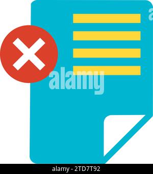 Blocking unwanted data. Electronic document with crossed out symbol, business process organization flat symbol. Simple flat color icon isolated on whi Stock Vector