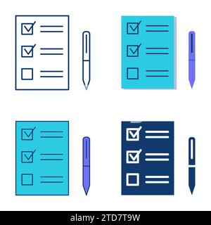 Checklist with pen icon set in flat and line style. Vector illustration Stock Vector