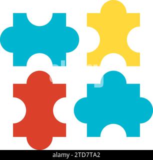 Solving puzzle, completing difficult task. Disassembled puzzle elements, business process organization flat symbol. Simple flat color icon isolated on Stock Vector