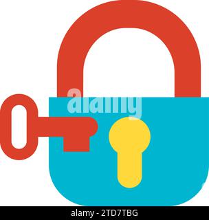 Reliable storage of information and data. Closed padlock, business process organization flat symbol. Simple flat color icon isolated on white backgrou Stock Vector