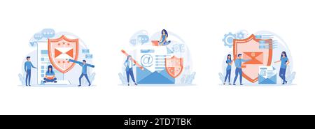 Personal, private data, Private messages, email encryption, Encrypted, secure messenger concept. Email encryption set flat vector modern illustration Stock Vector